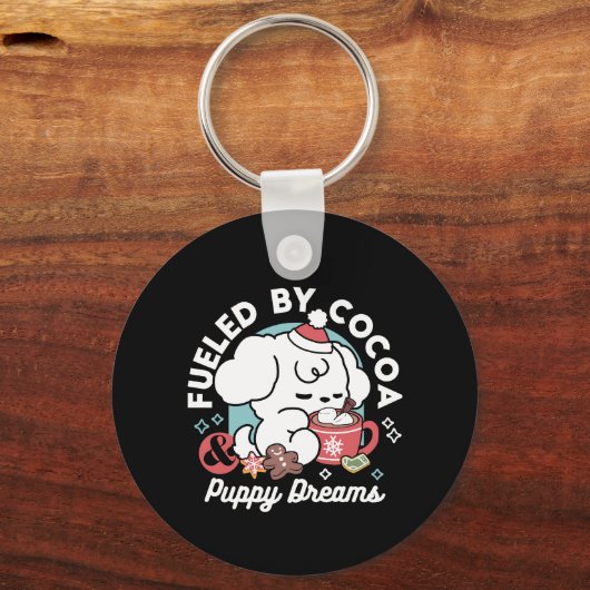 Gezellige Puppy Dromen - Warme Chocolade en Kerstm Sleutelhanger (Voorkant)