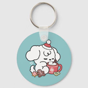 Gezellige Puppy Dromen - Warme Chocolade en Kerstm Sleutelhanger