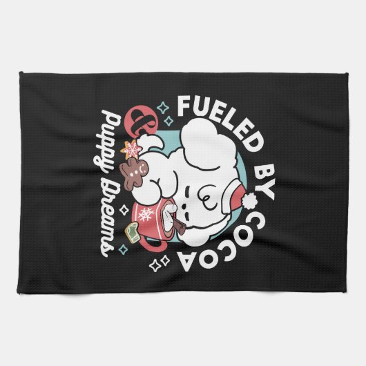 Gezellige Puppy Dromen - Warme Chocolade en Kerstm Theedoek (Horizontaal)