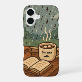 Gezellige regenachtige raam 'Jouw vrede is belangr iPhone 16 Hoesje