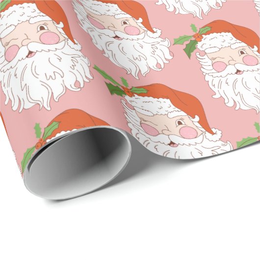 Gezellige Retro Roze Sinterklaas Kerstmis Cadeaupapier (Rol Hoek)