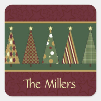 Gezellige rode en groene kerstboom vierkante sticker
