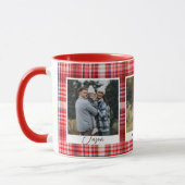 Gezellige rode en witte geruite stof Familiefoto's Mok (Links)