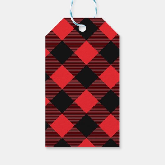 Gezellige rode en zwarte buffel speelde Kerstmis Cadeaulabel (Achterkant)