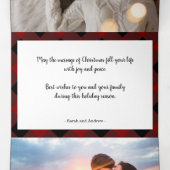 Gezellige rode plaid multi foto kerst drieluik wenskaart (Binnenkant midden)