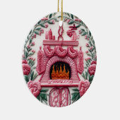 Gezellige Roze Kerst Open haard Keramisch Ornament (Rechts)