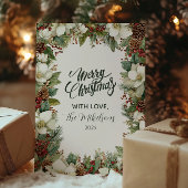 Gezellige Rustieke Evergreen Kerstmis Feestdagenkaart