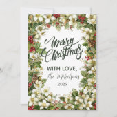 Gezellige Rustieke Evergreen Kerstmis Feestdagenkaart (Voorkant)