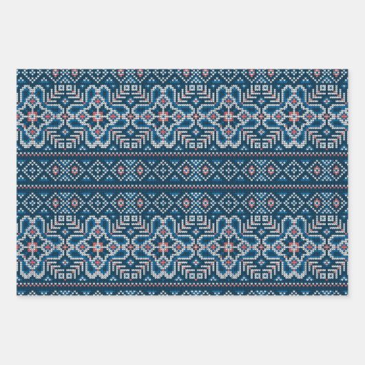 Gezellige Scandinavische Blauwe & Perzik Winter Tr Inpakpapier Vel (Voorkant)