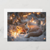 Gezellige slaapvos onder besneeuwde takken feestdagenkaart (Voorkant / Achterkant)