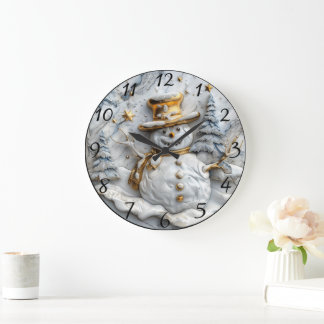 Gezellige sneeuwman kerstdecor grote klok