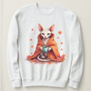 Gezellige Sphynx Kat Ingepakt in Deken met Koffie  Trui