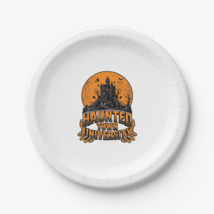 Gezellige spookstad universiteit vintage Halloween Papieren Bordje
