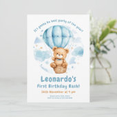 Gezellige Teddy Balloon 1e verjaardag Kaart (Staand voorkant)