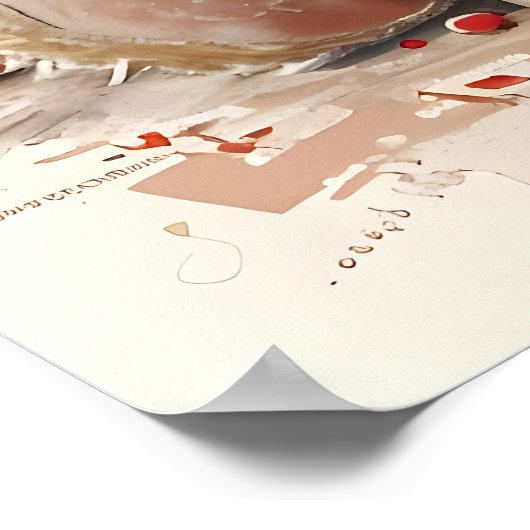 Gezellige teddybeer met kerstmuts en kerstboom poster (Hoek)