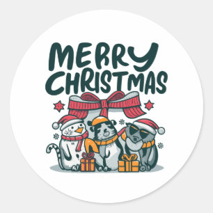 Gezellige Trio Critters Kerstmis Cheer & Gifts Ronde Sticker