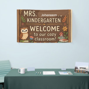 Gezellige Uil Gepersonaliseerd Onderwijs Naambord Spandoek