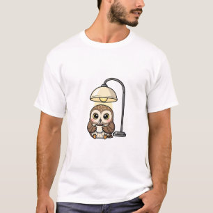 Gezellige uil met grote ogen drinkt koffie onder w t-shirt