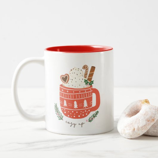 Gezellige Up warme chocolademelk Kerstmis Tweekleurige Koffiemok (Met donut)