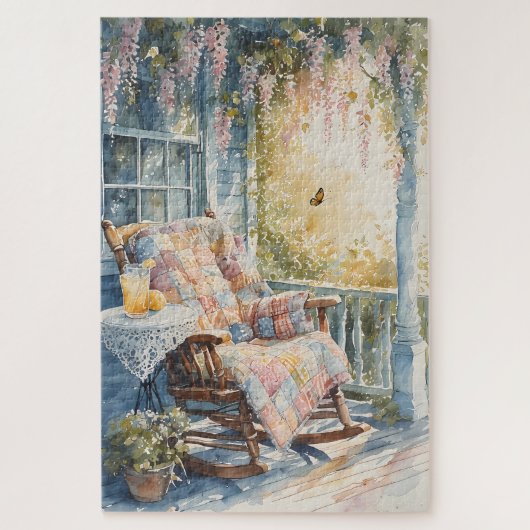 Gezellige veranda met quilt en limonade charme legpuzzel (Verticaal)