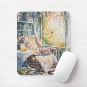 Gezellige veranda met quilt en limonade charme muismat