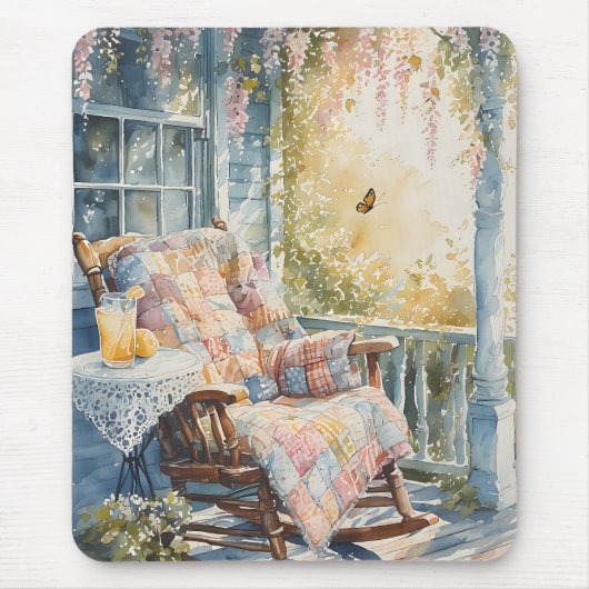 Gezellige veranda met quilt en limonade charme muismat (Voorkant)