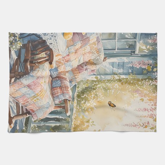 Gezellige veranda met quilt en limonade charme theedoek (Horizontaal)