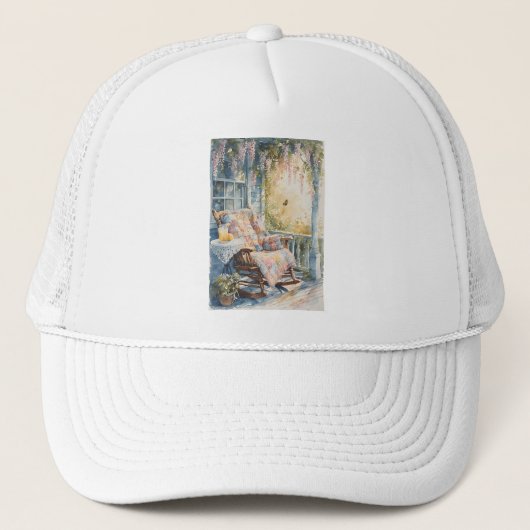 Gezellige veranda met quilt en limonade charme trucker pet (Voorkant)