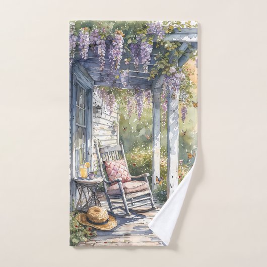 Gezellige veranda met Wisteria en vlinders Bad Handdoek (Handdoek)