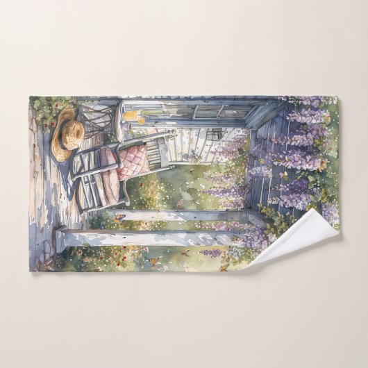 Gezellige veranda met Wisteria en vlinders Bad Handdoek (Handdoek)