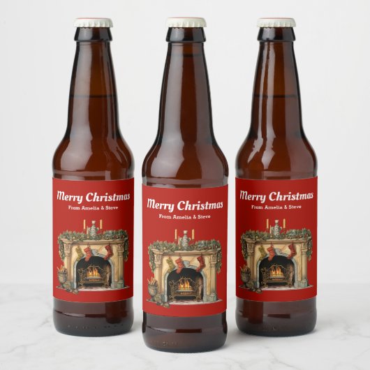 Gezellige Victoriaans open haard kerst Bier Etiket (Flessen)