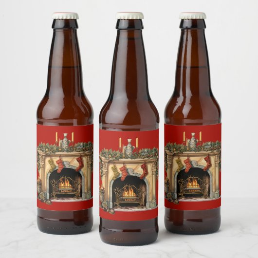 Gezellige Victoriaans open haard kerst Bier Etiket (Flessen)