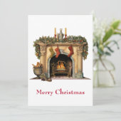 Gezellige Victoriaans open haard kerst Feestdagenkaart (Staand voorkant)