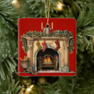 Gezellige Victoriaans open haard kerst Keramisch Ornament
