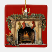 Gezellige Victoriaans open haard kerst Keramisch Ornament (Achterkant)
