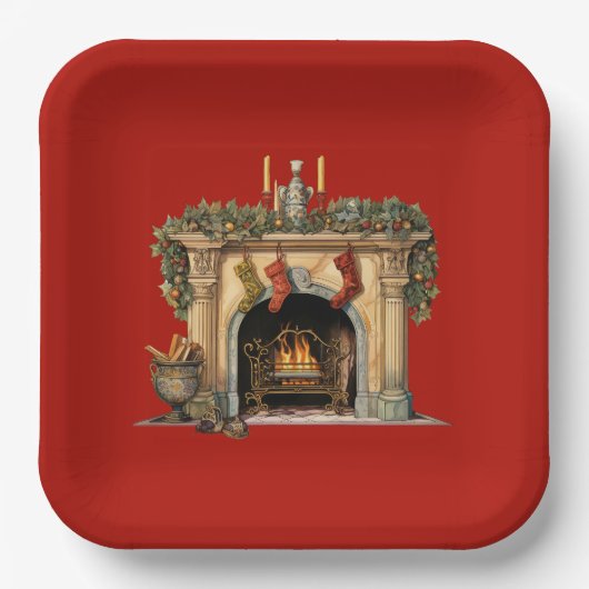 Gezellige Victoriaans open haard kerst Papieren Bordje (Voorkant)