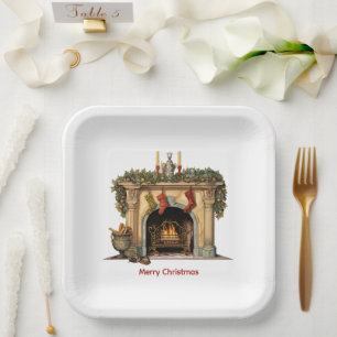 Gezellige Victoriaans open haard kerst Papieren Bordje