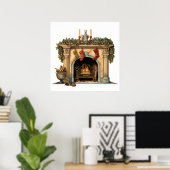 Gezellige Victoriaans open haard kerst Poster (Thuiskantoor)