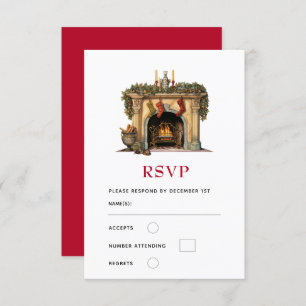 Gezellige Victoriaans open haard kerst RSVP Kaartje