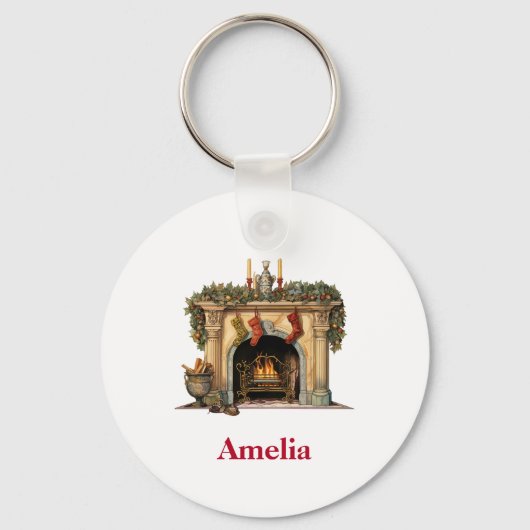 Gezellige Victoriaans open haard kerst Sleutelhanger (Achterkant)