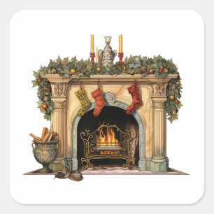 Gezellige Victoriaans open haard kerst Vierkante Sticker