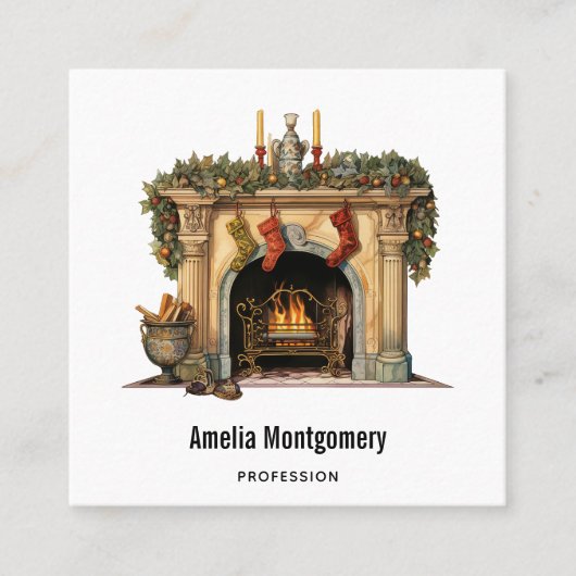 Gezellige Victoriaans open haard kerst Vierkante Visitekaartje (Voorkant)