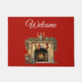 Gezellige Victoriaans open haard Kerst Welkom Deurmat (Voorkant)