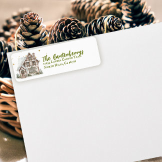 Gezellige vintage kerstcottage gepersonaliseerd etiket