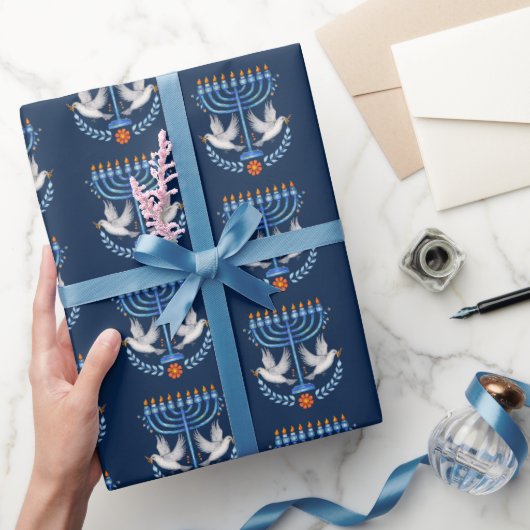 Gezellige volkskunst Chanoeka Menorah en Peace Dov Cadeaupapier (Geschenken)