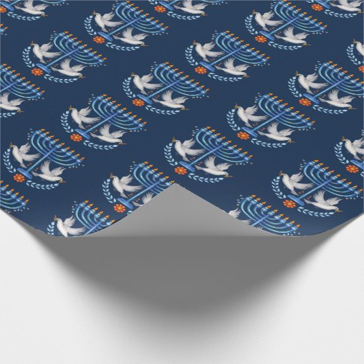 Gezellige volkskunst Chanoeka Menorah en Peace Dov Cadeaupapier (Hoek)