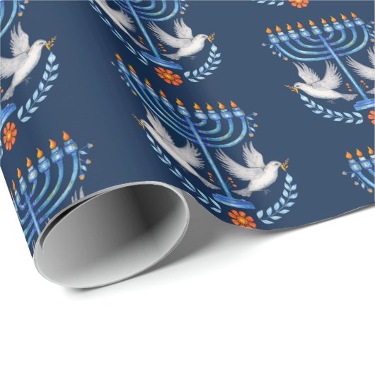 Gezellige volkskunst Chanoeka Menorah en Peace Dov Cadeaupapier (Rol Hoek)