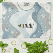 Gezellige vuurtoren met ijzige golven Winter Nauti Theedoek (Gevouwen)