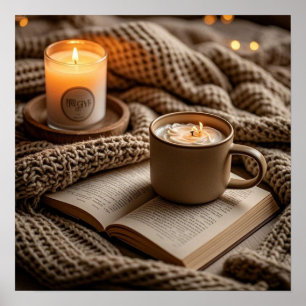 Gezellige warme avondkaarsen en deken poster