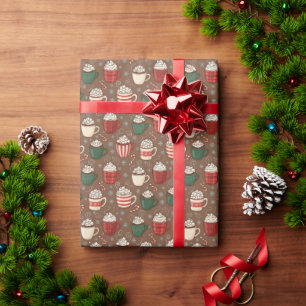 Gezellige warme cacaomokken & marshmallows Kerstmi Cadeaupapier
